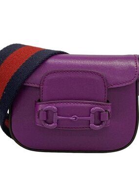 Gucci Shoulder Bag Horsebit Purple Leather